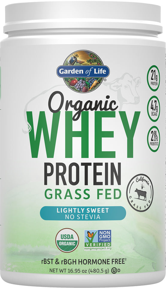 Organic Grass-Fed Whey Protein, Lightly Sweet Flavor, 16.95 Oz (480.5 g) Powder , Brand_Garden of Life Flavor_Lightly Sweet Form_Powder Size_16.95 Oz