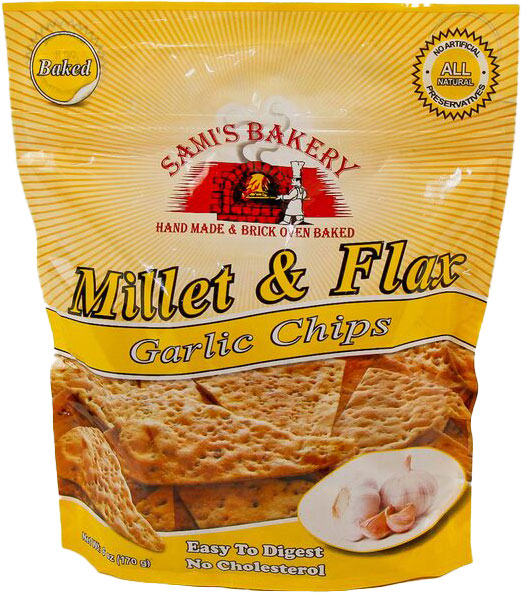 Millet and Flax Garlic Chips, 6 Oz (170 g) Chips , Brand_Sami's Bakery Form_Chips Size_6 Oz