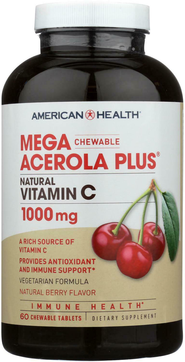 Mega Acerola Plus® Chewable, 1000 mg, Natural Berry Flavor, 60 Chewable Wafers , Brand_American Health Flavor_Natural Berry Potency_1000 mg Size_60 Chewables