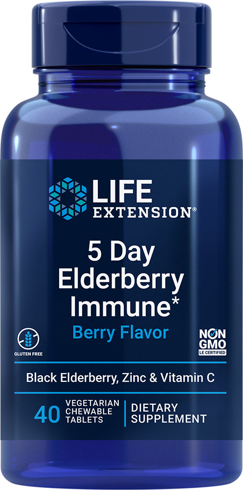 5 Day Elderberry Immune, Berry Flavor, 40 Vegetarian Chewable Tablets ,