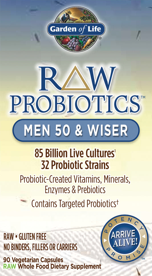 Raw Probiotics™ Men 50 & Wiser, 90 Vegetarian Capsules , Brand_Garden of Life Form_Vegetarian Capsules Size_90 Caps