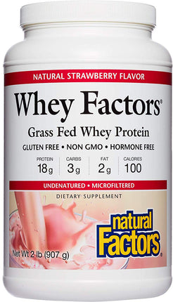 Whey Factors® Grass Fed Whey Protein, Strawberry Flavor, 12 Oz (340 g) Powder , Brand_Natural Factors Flavor_Strawberry Form_Powder Size_2 Lbs
