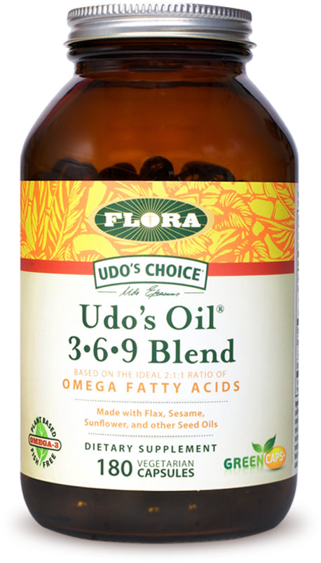 Udo’s Oil™ 3-6-9 Blend Capsules, 180 Vegetarian Softgels , Brand_Flora Form_Vegetarian Softgels Size_180 Softgels