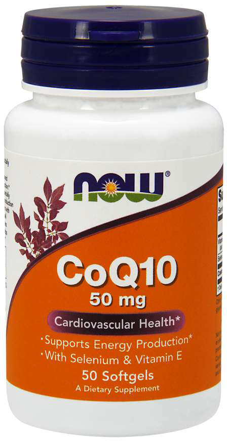 CoQ10 50 mg with Vitamin E and Seleniumm, 50 Softgels , Brand_NOW Foods Form_Softgels Potency_50 mg Size_50 Softgels