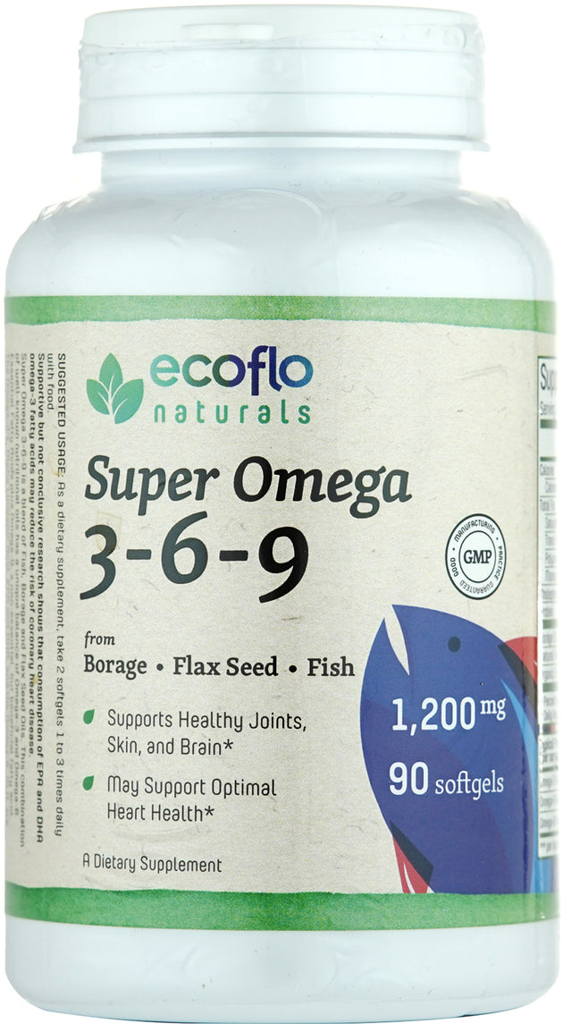 Super Omega 3-6-9, 1200 mg, 90 Capsules , BOGO Mix and Match BOGO Sale Brand_Ecoflo Naturals Form_Capsules Potency_1200 mg Size_90 Count