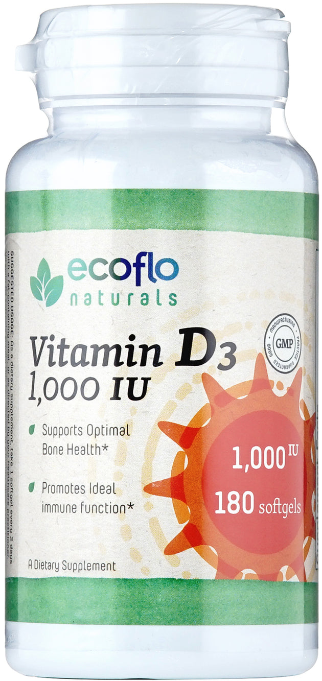 Vitamin D3, 1000 IU, 180 Softgels , BOGO Mix and Match BOGO Sale Brand_Ecoflo Naturals Form_Softgels Potency_1000 iu Size_180 Count