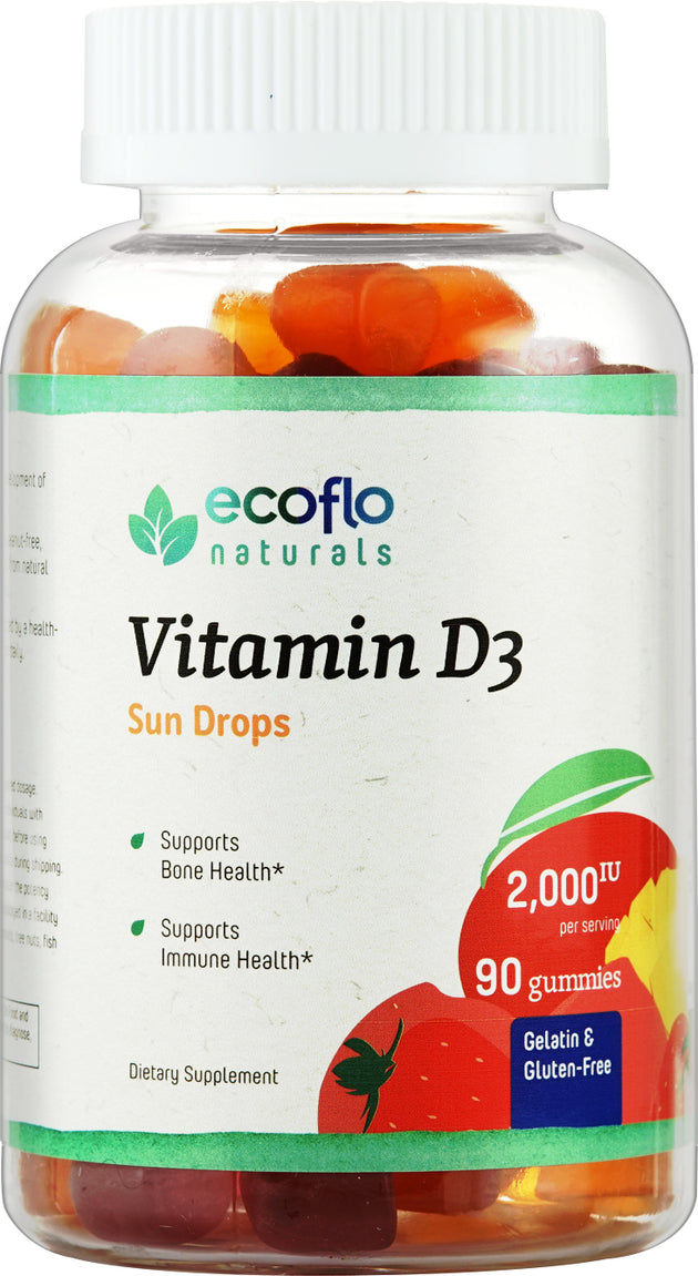 Vitamin D3 Sun Drops, 90 Gummies , BOGO Mix and Match BOGO Sale Brand_Ecoflo Naturals Form_Gummies Size_90 Count