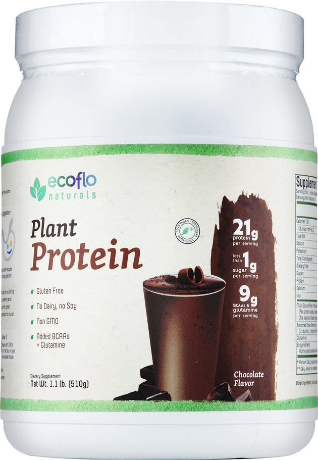Plant Protein, Chocolate Flavor, 1.1 Lb (455 Grams) Powder , BOGO Mix and Match BOGO Sale Brand_Ecoflo Naturals Flavor_Chocolate Form_Powder Size_455 g