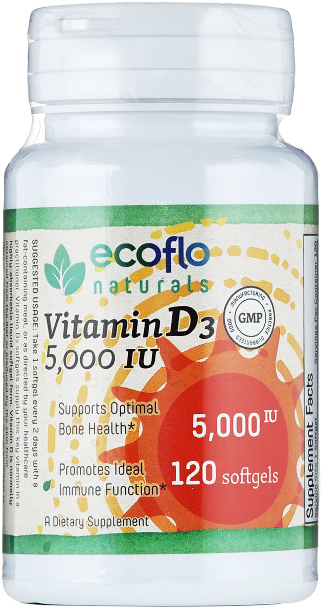 Vitamin D3, 5000 IU, 120 Capsules , BOGO Mix and Match BOGO Sale Brand_Ecoflo Naturals Form_Capsules Size_120 Count