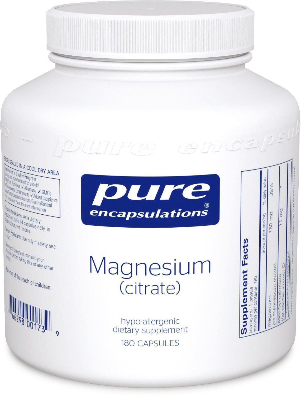 Magnesium (citrate), 150 mg, 180 Capsules , Brand_Pure Encapsulations caps Form_Capsules Not Emersons Potency_150 mg Size_180 Caps