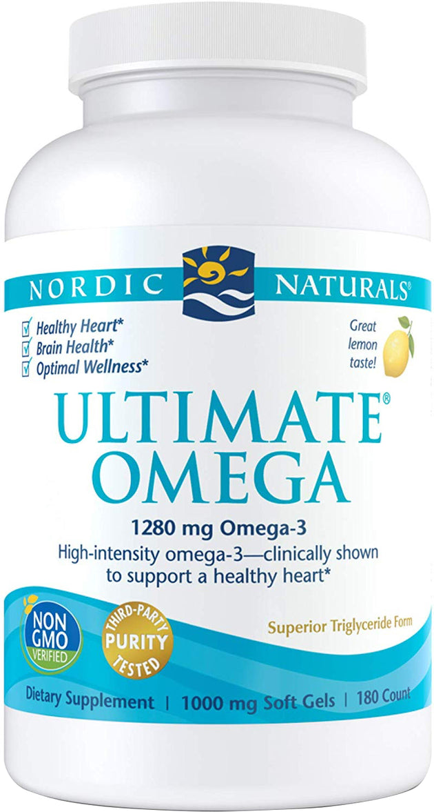 Ultimate Omega, 1280 mg Omega-3, Lemon Flavor, 180 Softgels , Brand_Nordic Naturals Flavor_Lemon Form_Softgels Potency_1280 mg Size_180 Softgels