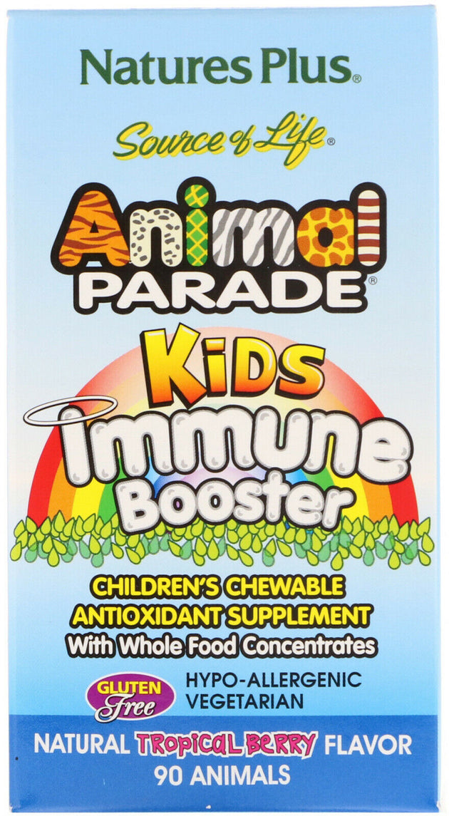 Animal Parade Kids Immune Booster Chewable, Tropical Berry Flavor, 90 Chewables , Brand_Nature's Plus Flavor_Tropical Berry Form_Chewable Animal Shaped Tablets Size_90 Chews