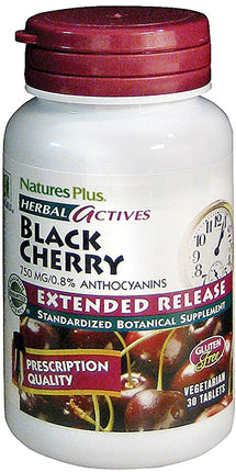 Herbal Actives Black Cherry 750 mg, .8% Anthocyanins, 30 Vegetarian 30 - Extended Release Tablets , Brand_Nature's Plus Potency_750 mg Size_30 Tabs