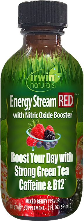 Energy Stream RED with Nitric Oxide Booster, Mixed Berry Flavor, 2 Fl Oz (59 mL) Liquid , Brand_Irwin Naturals Flavor_Mixed Berry Form_Liquid Size_2 Fl Oz
