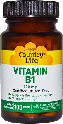 Vitamin B1 100 mg, 100 Tablets , Brand_Country Life Potency_100 mg Size_100 Tabs