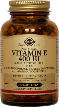 Vitamin E Mixed Tocopherols, 400 IU, 50 Softgels , Brand_Solgar Form_Softgels Potency_400 IU Size_50 Softgels