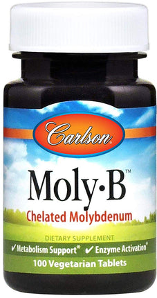 Moly-B Chelated Molybdenum, 100 Vegetarian Tablets , Brand_Carlson Labs Form_Vegetarian Tablets Size_100 Tabs