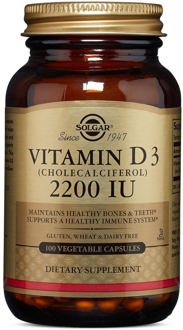 Vitamin D3 (Cholecalciferol), 2200 IU, 100 Vegetable Capsules , Brand_Solgar Form_Vegetable Capsules Size_100 Caps