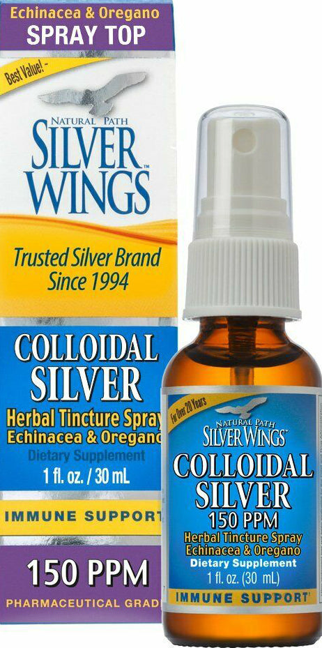 Colloidal Silver with Echinacea & Oregano, 150 PPM, 1 Fl Oz (30 mL) Spray , Brand_Silver Wings Form_Spray Size_1 Fl Oz