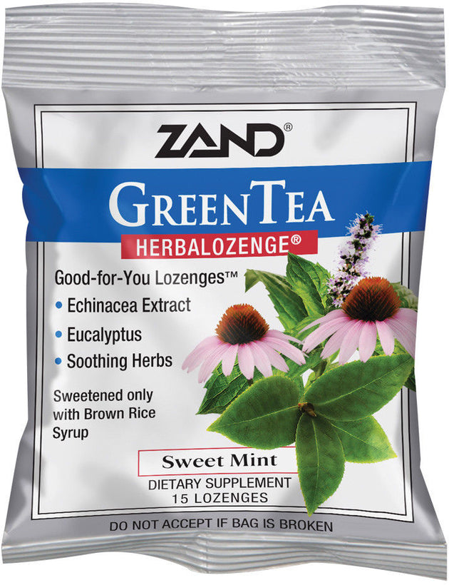 Green Tea HerbaLozenge® with Echinacea Extract Eucalyptus and Soothing Herbs, Sweet Mint Flavor, 15 Lozenges , Brand_Zand Flavor_Mint Form_Lozenges Size_15 Lozenges