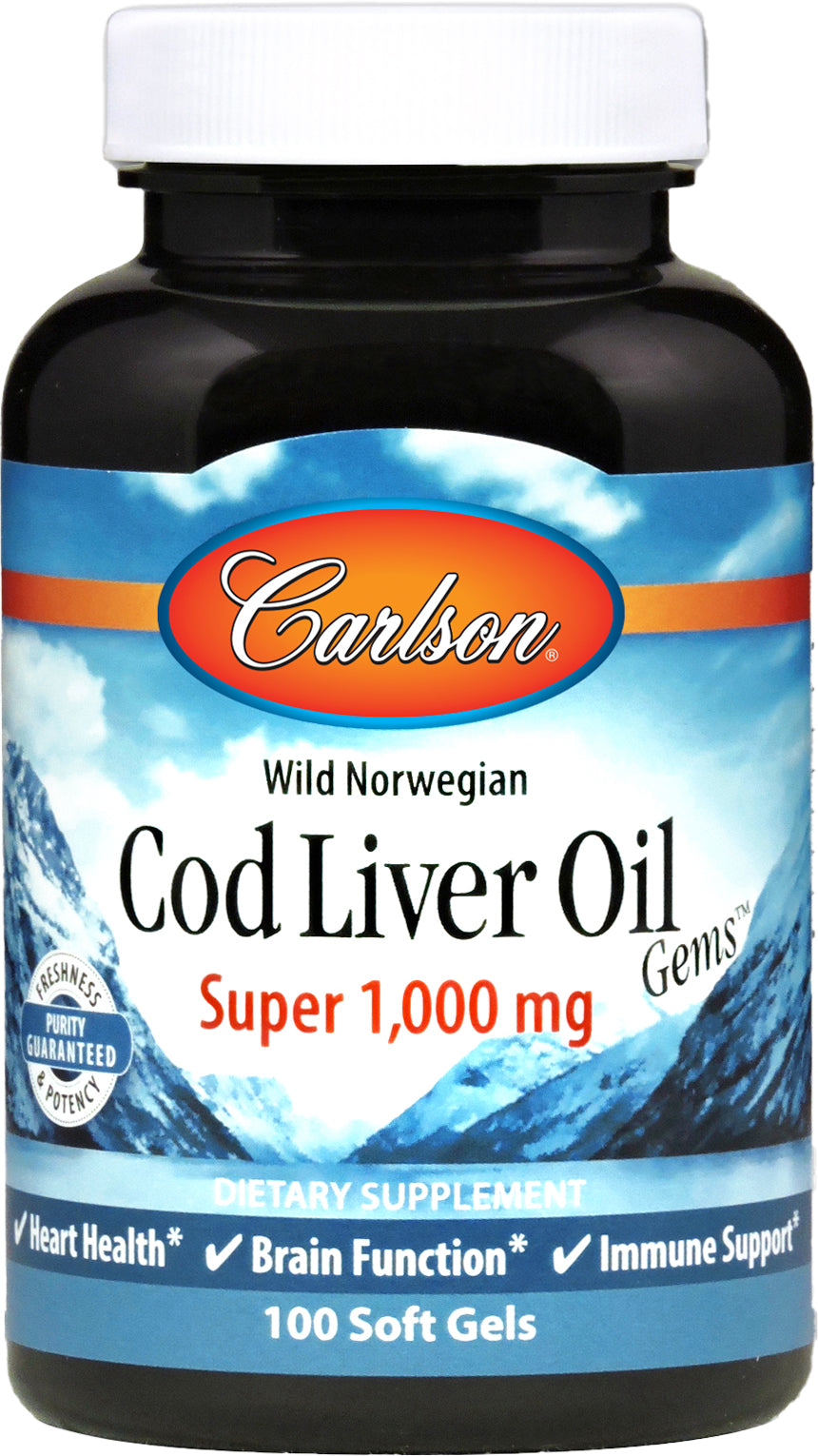 Wild Norwegian Cod Liver Oil Gems™ Super 1000 mg, 100 softgels , 20% Off - Everyday [On] Brand_Carlson Labs softgels