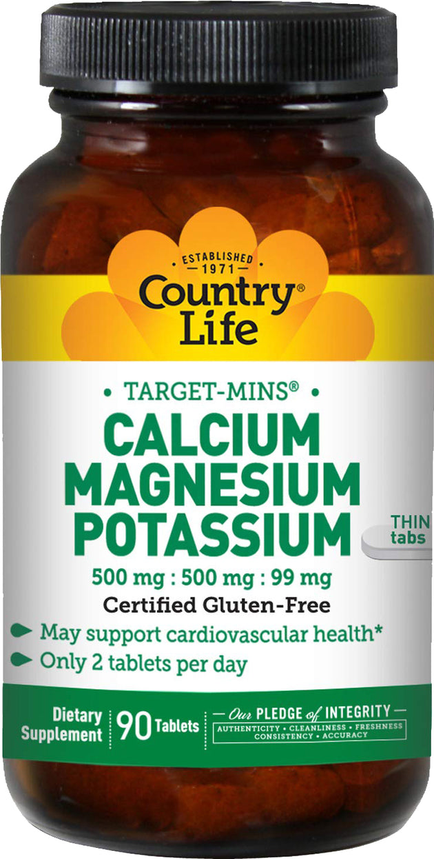 Calcium Magnesium-Potassium, 90 Tablets , Brand_Country Life Form_Tablets Size_90 Tabs