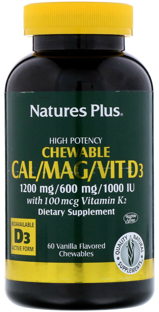 Cal/Mag/Vit D3 with Vitamin K2 Chewables, Vanilla Flavor, 60 Chewables , Brand_Nature's Plus Flavor_Vanilla Form_Chewables Size_60 Chewables