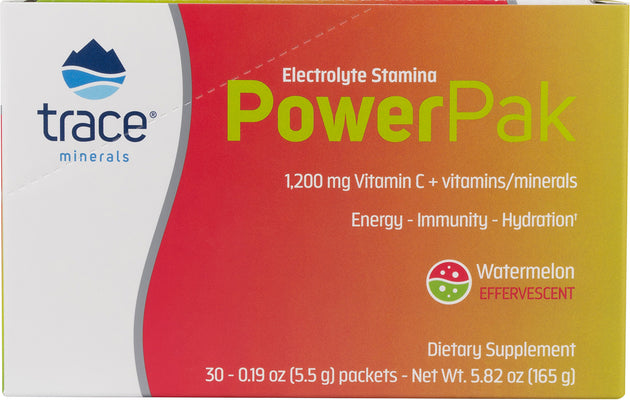 Electrolyte Stamina PowerPak, Watermelon Flavor, 30 x 0.19 Oz (5.3 g) Powder Packets , Brand_Trace Minerals Flavor_Watermelon Form_Powder Size_0.19 Oz