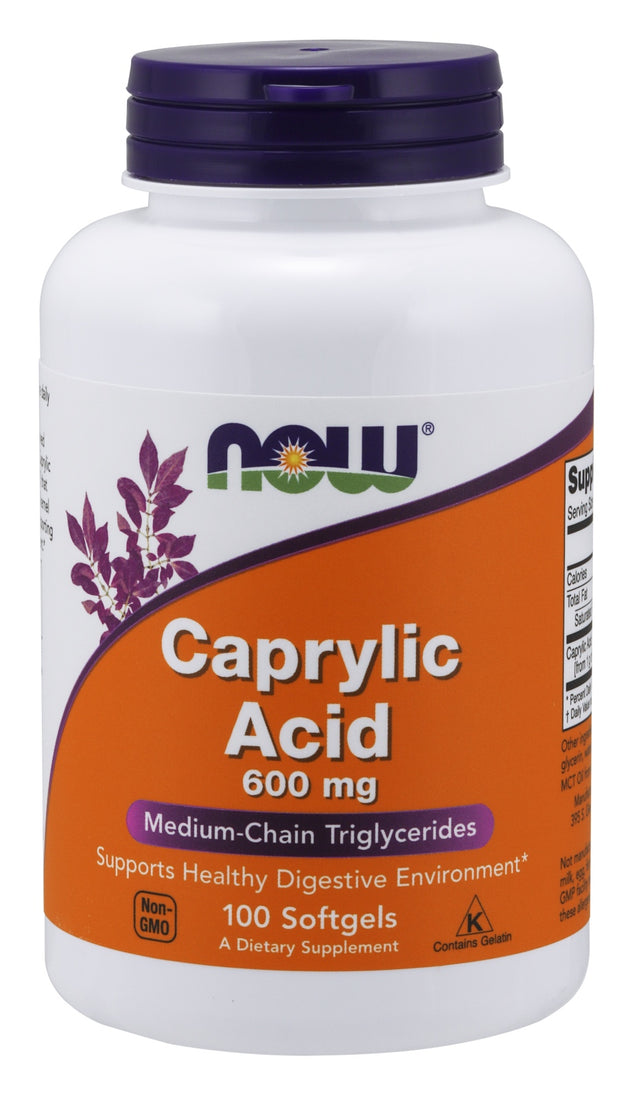 Caprylic Acid 600 mg, 100 Softgels , Brand_NOW Foods Form_Softgels Potency_600 mg Size_100 Softgels