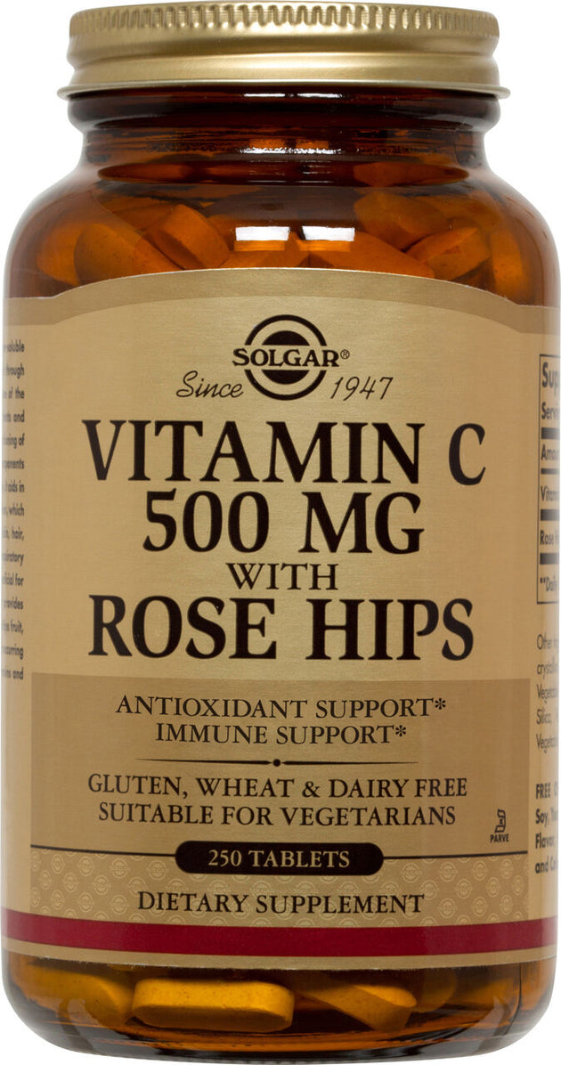 Vitamin C 500 mg with Rose Hips, 250 Tablets , Brand_Solgar Form_Tablets Potency_500 mg Size_250 Tabs