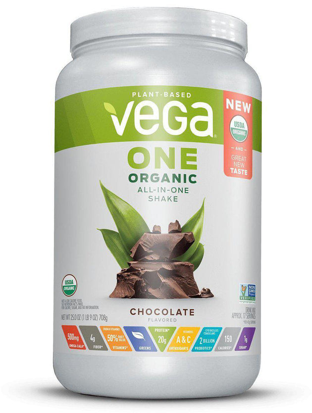 Vega One® Organic All-in-One Shake, Chocolate Flavor, 17 servings, 25 oz , Brand_Vega Flavor_Chocolate Form_Powder Size_25 Oz