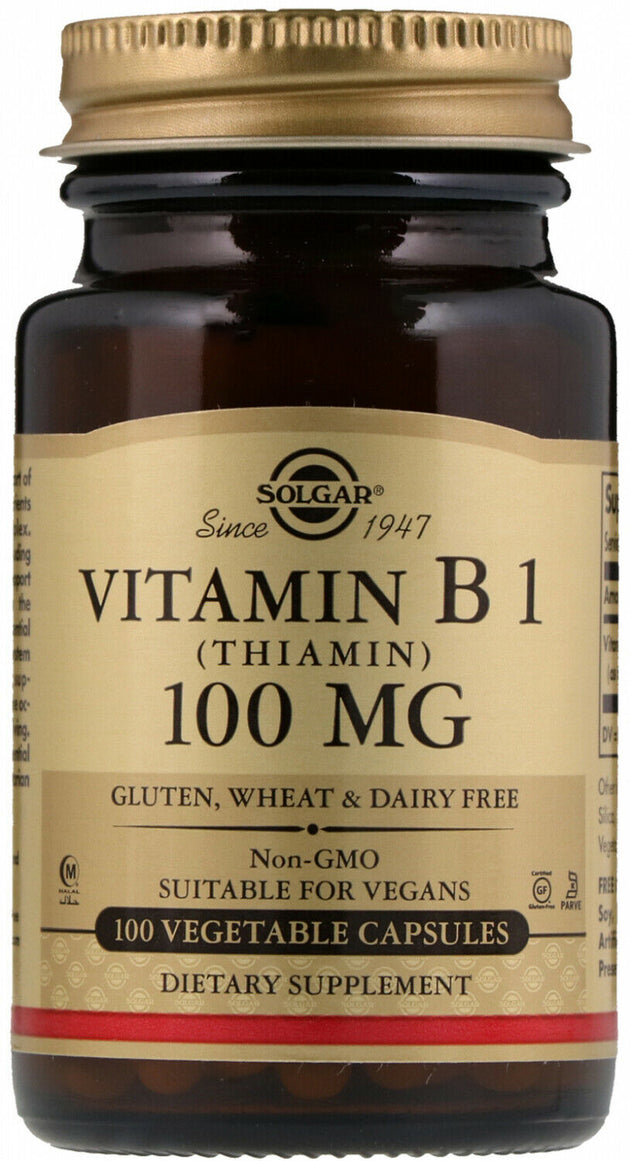 Vitamin B1 (Thiamin) 100 mg, 100 Vegetable Capsules , Brand_Solgar Potency_100 mg Size_100 Caps