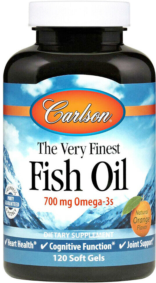 Norwegian The Very Finest Fish Oil, 700 mg of Omega-3s, Orange Flavor, 120 Softgels , Brand_Carlson Labs Flavor_Orange Form_Softgels Potency_700 mg Size_120 Softgels