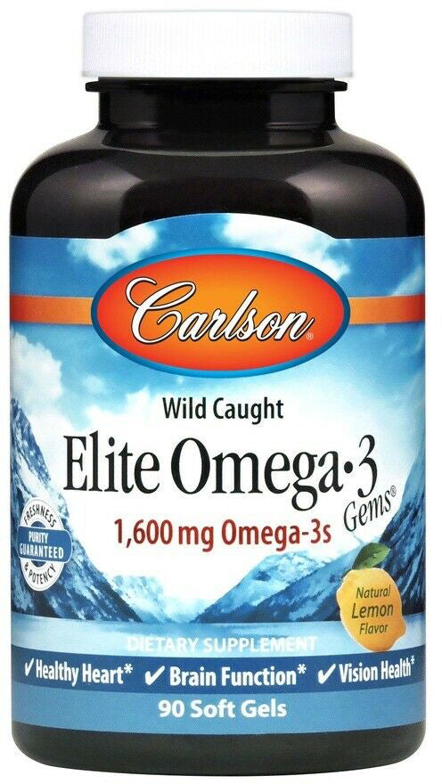 Wild Caught Elite Omega-3 Gems®, 1600 mg Omega 3s, Lemon Flavor, 90 Softgels , Brand_Carlson Labs Flavor_Lemon Form_Softgels Potency_1600 mg Size_90 Softgels