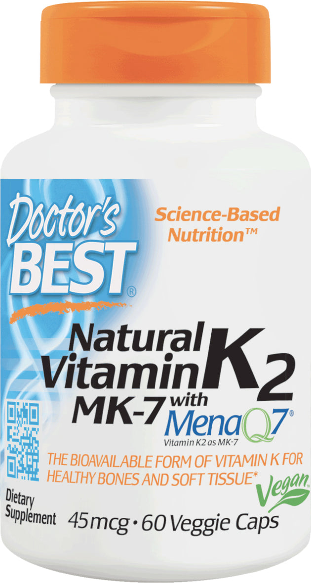 Natural Vitamin K2 with MenaQ7, 45 mcg, 60 Vegetarian Capsules , Brand_Doctor's Best Form_Vegetarian Capsules Potency_45 mcg Size_60 Caps