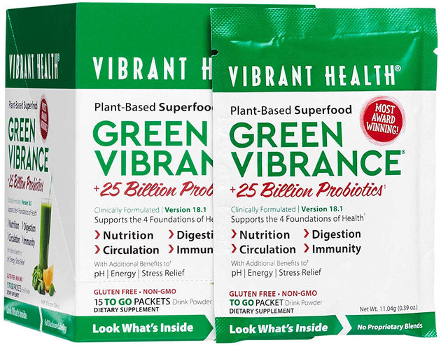 Green Vibrance +25 Billion Probiotics, Original, 0.39 Oz (11.04 g) Powder, Single Packet , Brand_Vibrant Health Form_Powder Size_0.39 Oz