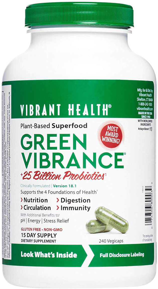 Green Vibrance +25 Billion Probiotics, 240 Vegetarian Capsules , Brand_Vibrant Health Form_Vegetarian Capsules Size_240 Caps