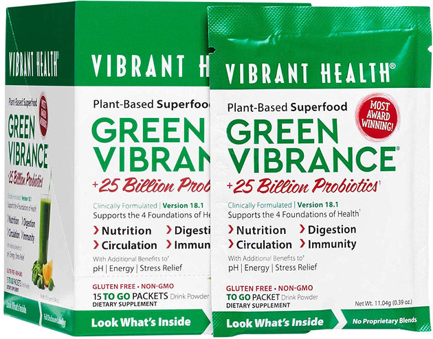 Green Vibrance +25 Billion Probiotics, Original, 15 x 0.39 Oz (11.04 g) Powder , Brand_Vibrant Health Form_Powder Size_15 Count