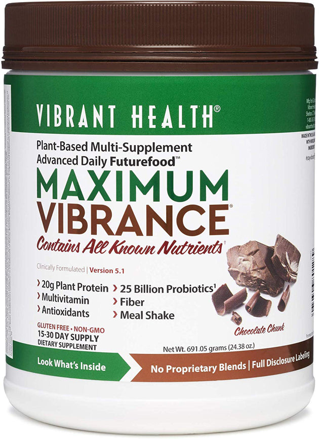 Maximum Vibrance, Version 5.1, Chocolate Chunk Flavor, 24.38 Oz (691.05 g) Powder , Brand_Vibrant Health Flavor_Chocolate Form_Powder Size_25 Oz