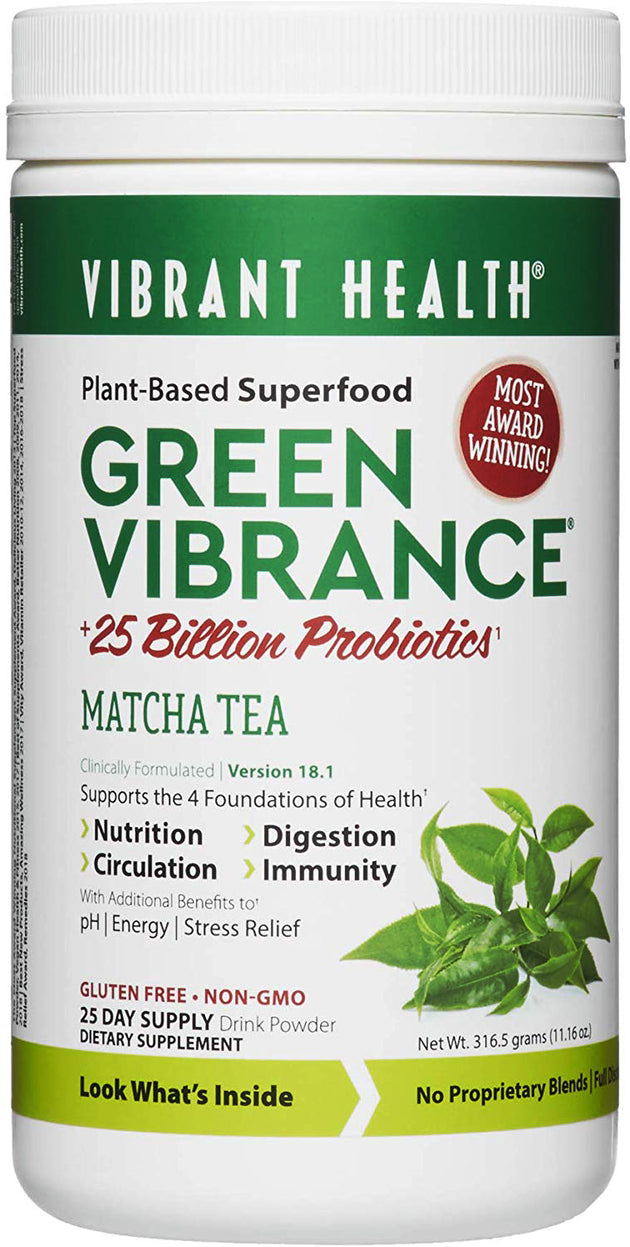 Green Vibrance +25 Billion Probiotics, Matcha Flavor, 11.16 Oz (316 g) Powder , Brand_Vibrant Health Flavor_Matcha Form_Powder Size_11 Oz