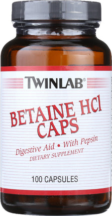 Betaine HCl Caps with Pepsin, 100 Capsules , Brand_TwinLab Form_Capsules Size_100 Caps