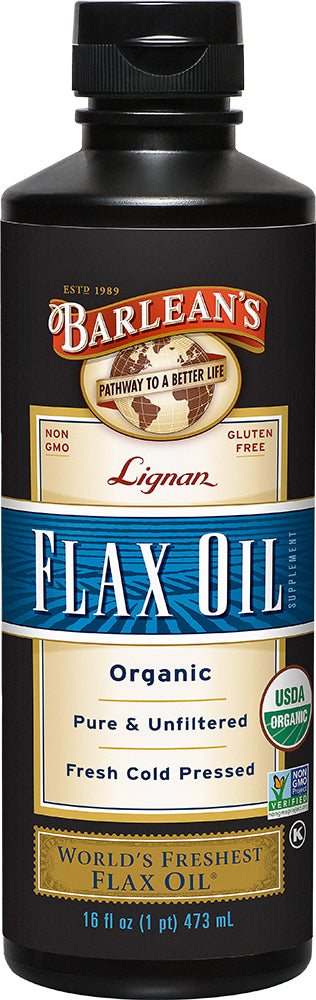 Organic Pure & Unfiltered Fresh Cold Pressed Lignan Flax Oil, 16 Fl Oz (473 mL) Liquid , Brand_Barleans Flavor_Natural Form_Liquid Size_16 Oz