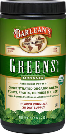 Organic Greens, Concentrated Organic Green Foods Fruits Berries & Fiber, 8.47 Oz (240 g) Powder , Brand_Barleans Flavor_Natural Form_Powder Size_8 Oz