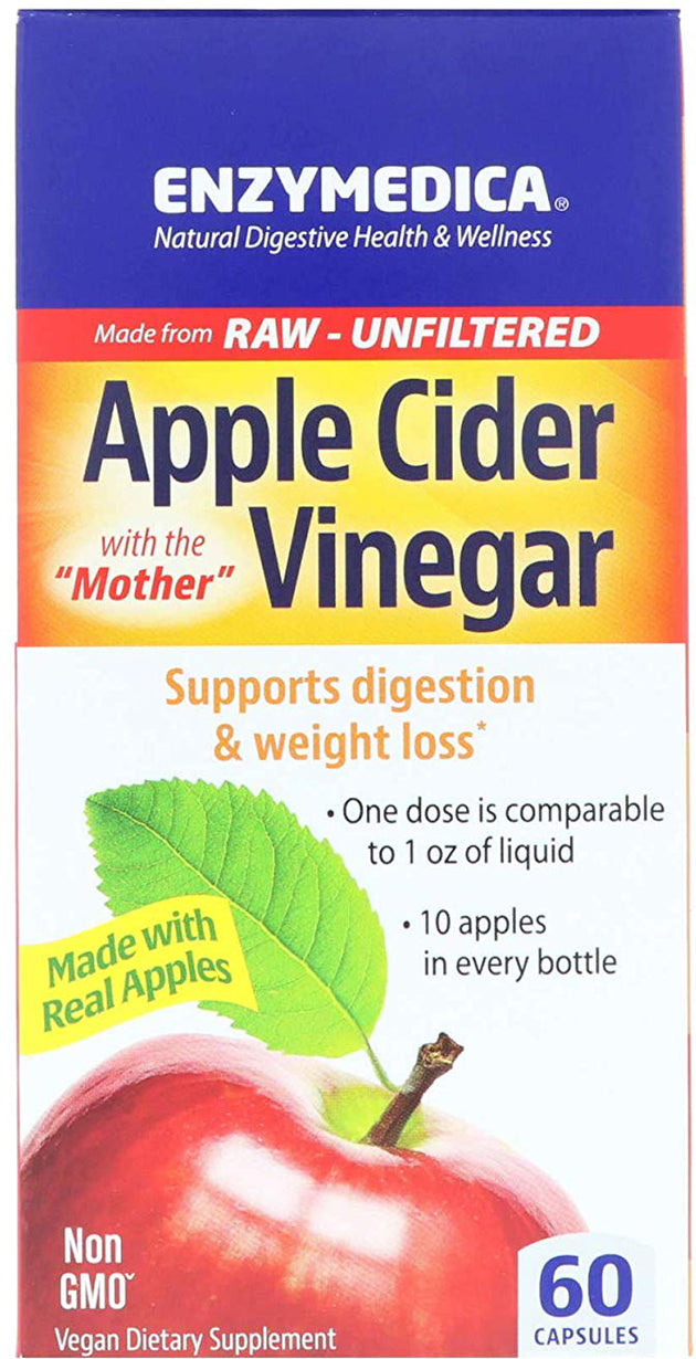 Raw Unflitered Apple Cider Vinegar with The Mother, 60 Capsules , Brand_Enzymedica Form_Capsules Size_60 Caps