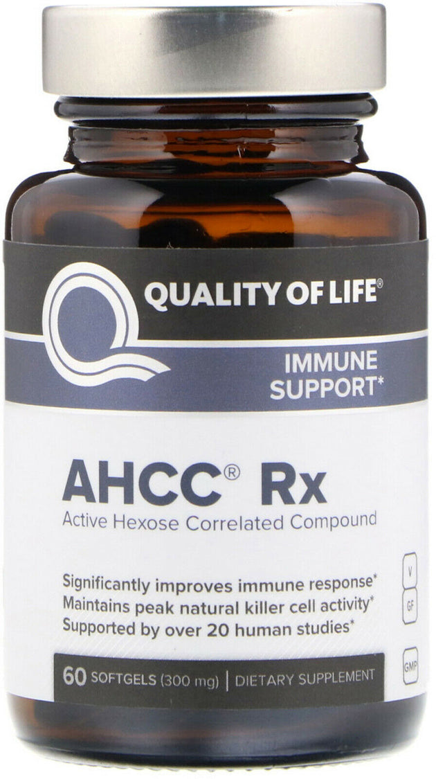AHCC® Rx Active Hexose Correlated Compound, 300 mg, 60 Softgels , Brand_Quality of Life Form_Softgels Potency_300 mg Size_60 Softgels