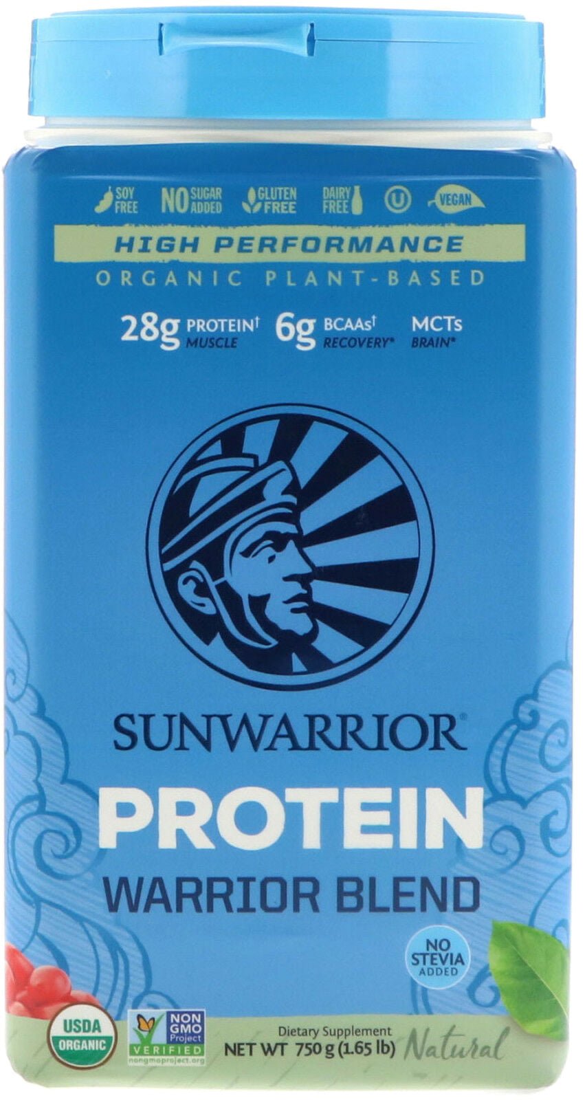 Organic Plant-Based Warrior Blend Protein, 28 g of Protein per Serving with 6 g of BCAAs and MCTs, Unflavored, 1.65 Lb (750 g) Powder , Brand_Sunwarrior Flavor_Unflavored Form_Powder Potency_19 g Size_750 g