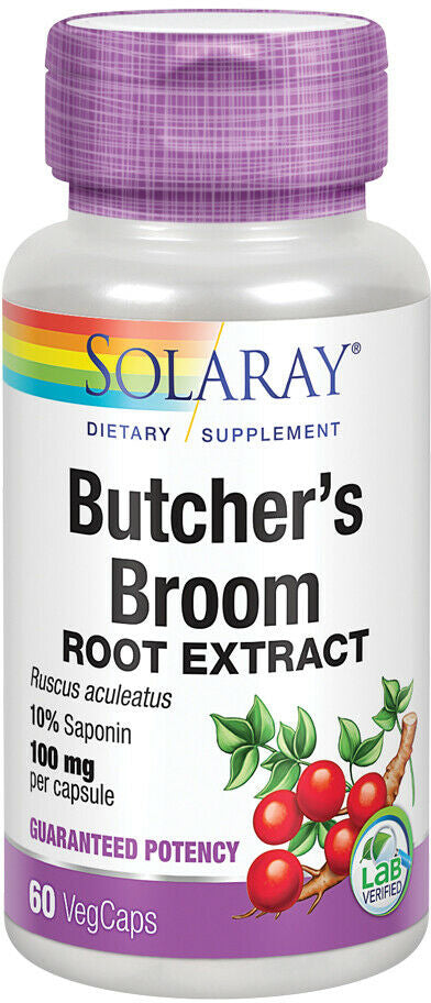 Butchers Broom Extract 100 mg, 60 Capsules , Brand_Solaray Potency_100 mg Size_60 Caps