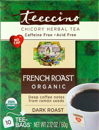 Organic Chicory Herbal Tea French and Dark Roast, 10 Tea Bags , Brand_Teeccino Form_Tea Bags Size_10 Count