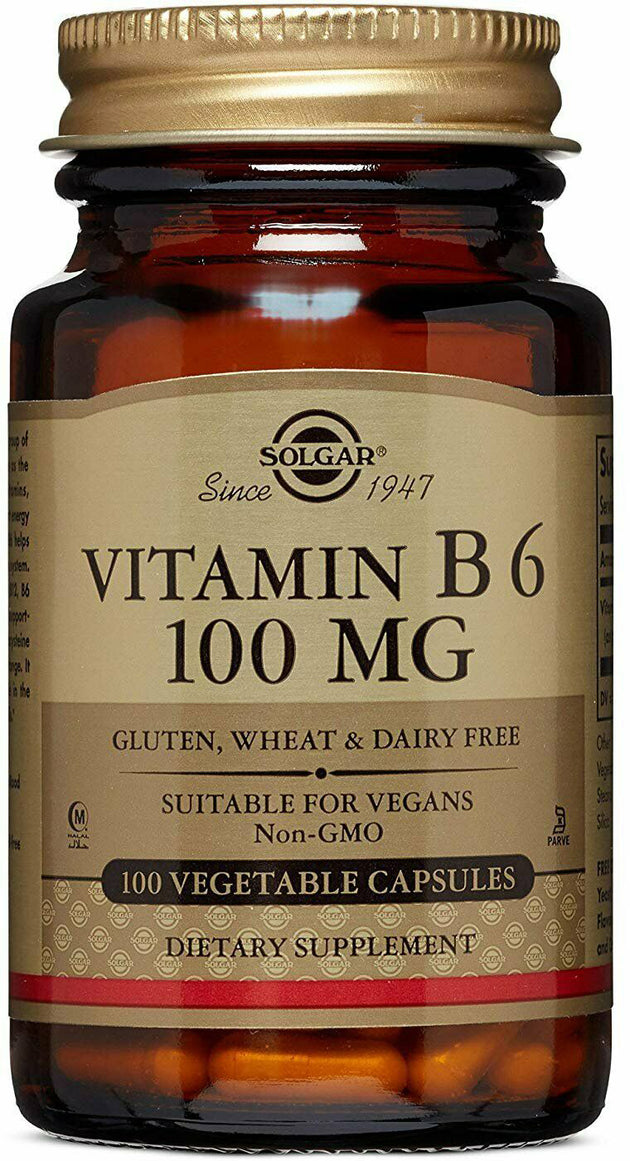 Vitamin B6, 100 mg, 100 Vegetable Capsules , Brand_Solgar Potency_100 mg Size_100 Caps