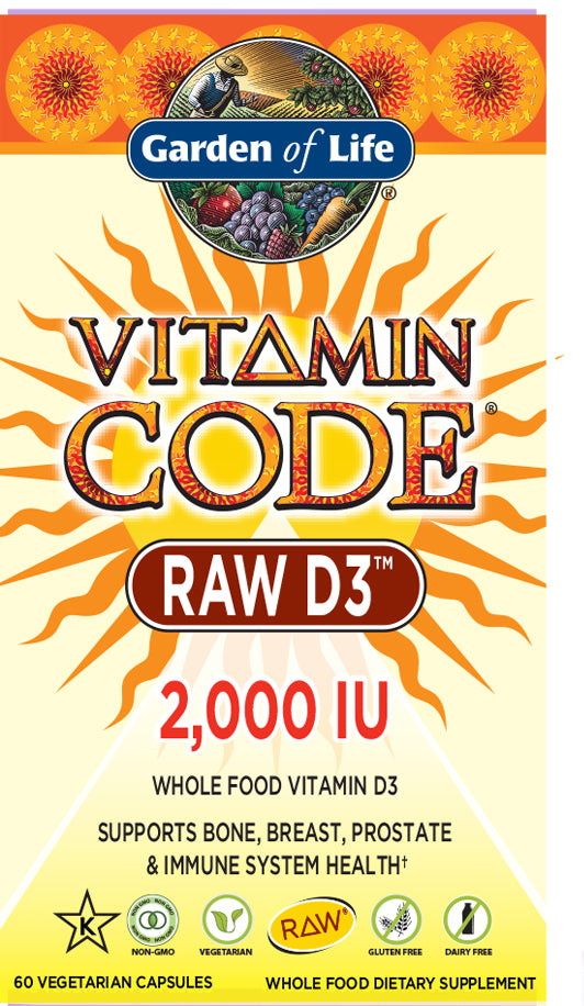 Vitamin Code RAW D3, 2000 IU, 60 Vegetarian Capsules , Brand_Garden of Life caps Form_Capsules Potency_2000 iu Size_60 Caps